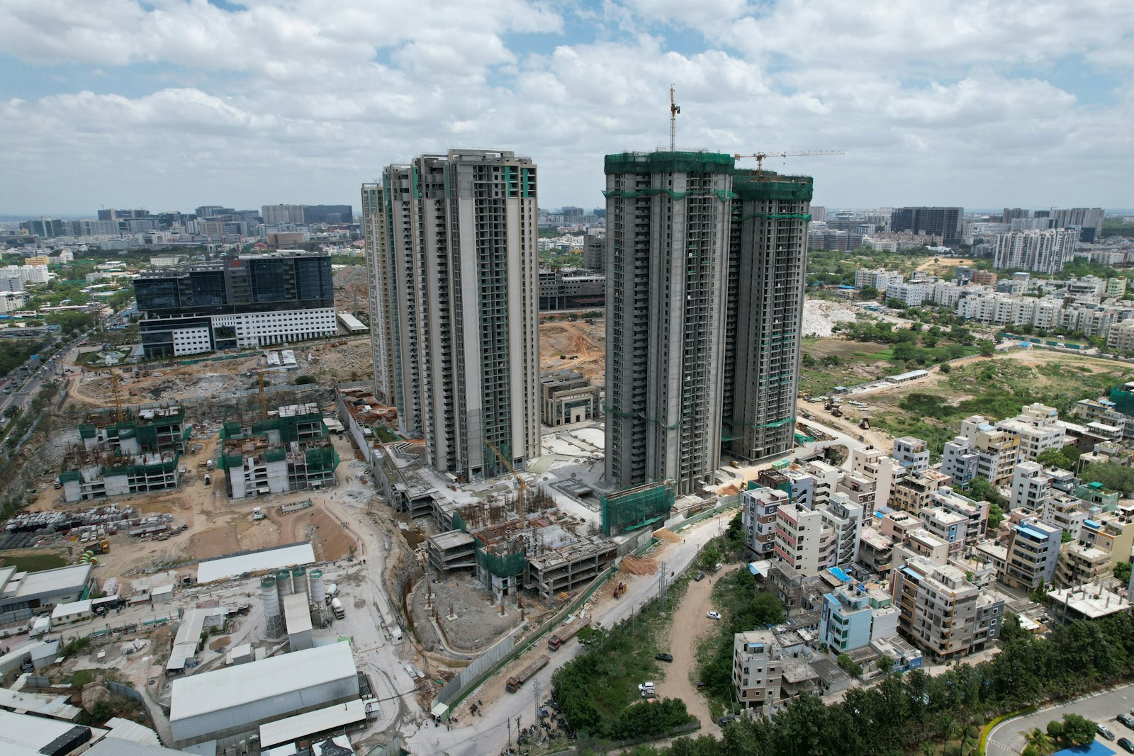 Aerial view of a residential construction site
